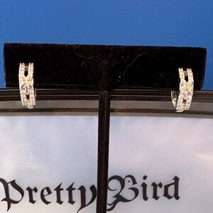 Pretty Bird Silver Floral Hoop Huggie Earrings - Silver